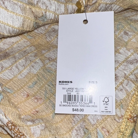 SO Yellow White Floral Smocked Bodice Tiered Maxi Sun Dress NWT - Picture 14 of 14